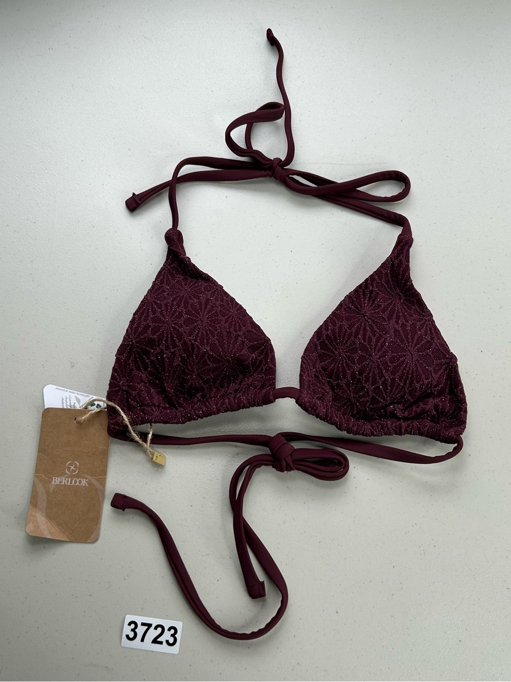 Berlook XS Dark Coffee Textured Triangle Bikini Top
